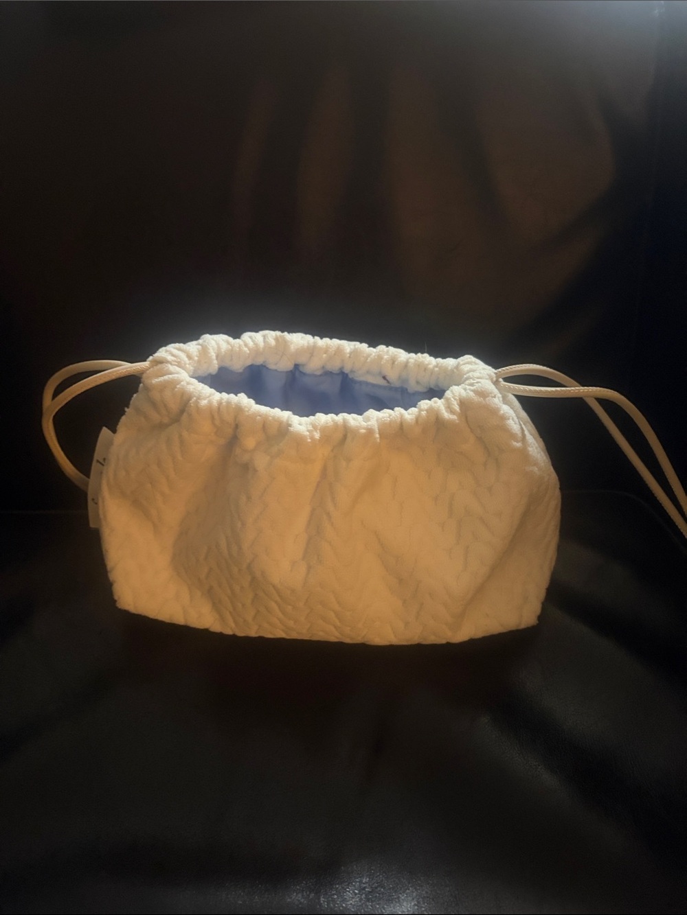 Fresh Cream Quilted Drawstring Toiletries Bag